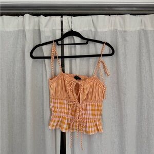 Forever 21 Orange Gingham Crop Top